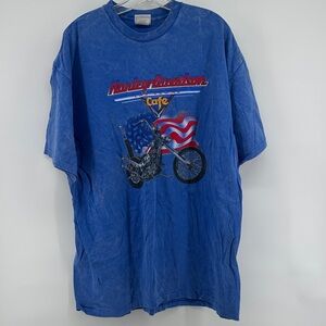 Harley-Davidson Cafe Las Vegas Blue Acid Washed Tee Motorcycle Graphic Men’s XL